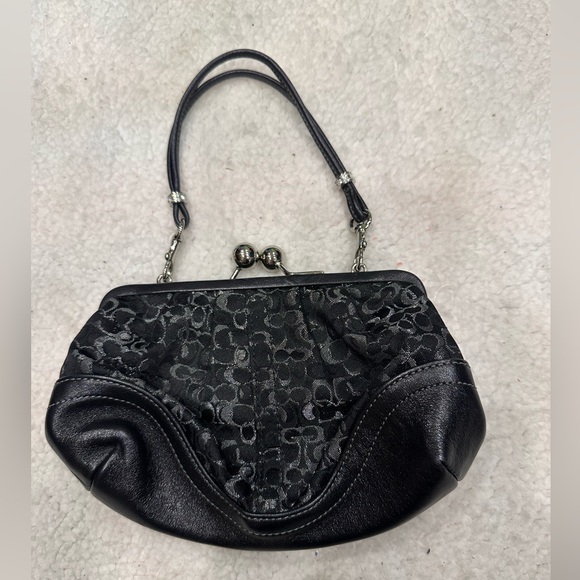 Coach shine black Lurex metallic frame kiss lock clutch wallet - Picture 2 of 8